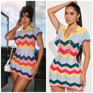 Fashion Nova Always Happy Colorful Chevron Knit Mini Dress